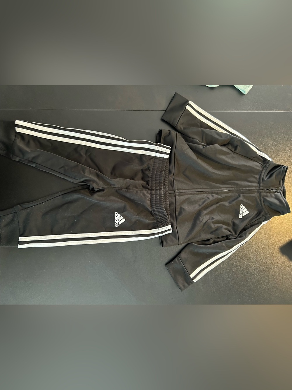 adidas Black Kids Track Suit with White Stripes
